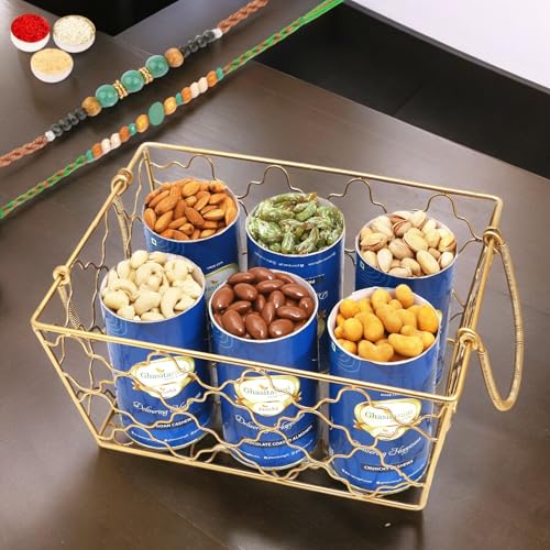 Ghasitaram Gifts Rakhi Gifts for Brothers Designer Metal Basket of 6 Cans with 2 Green Beads Rakhis Ghasitaram Gifts Rakhi Gifts for Brothers Designer Metal Basket of 6 Cans with 2 Green Beads Rakhis von Ghasitaram Gifts