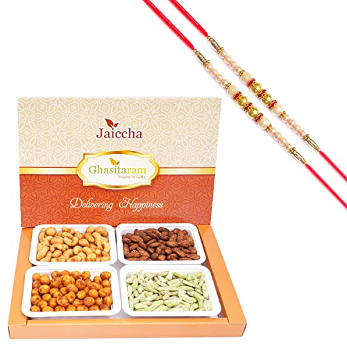 Ghasitaram Gifts Rakhi Gifts for Brothers Dryfruit - Big Box of Assorted Flavoured Nuts with 2 Pearl Rakhis von Ghasitaram Gifts