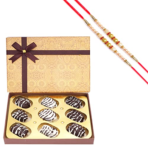 Ghasitaram Gifts Rakhi Gifts for Brothers Dryfruit - Brown Print Assorted Chocolate Coated Dates Box with 2 Pearl Rakhis Ghasitaram Gifts Rakhi Gifts for Brothers Dryfruit - Brown Print Assorted Chocolate Coated Dates Box with 2 Pearl Rakhis von Ghasitaram Gifts