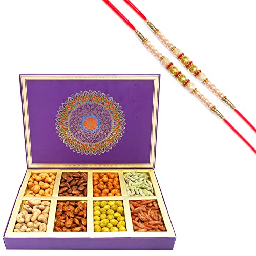 Ghasitaram Gifts Rakhi Gifts for Brothers Dryfruit - Fusion 8 Parti Box of Crunchy Cashews, Crunchy Peanuts, Flavoured Raisins and Flavoured Almonds with 2 Pearl Rakhis Ghasitaram Gifts Rakhi Gifts for Brothers Dryfruit - Fusion 8 Parti Box of Crunchy Cashews, Crunchy Peanuts, Flavoured Raisins and Flavoured Almonds with 2 Pearl Rakhis von Ghasitaram Gifts