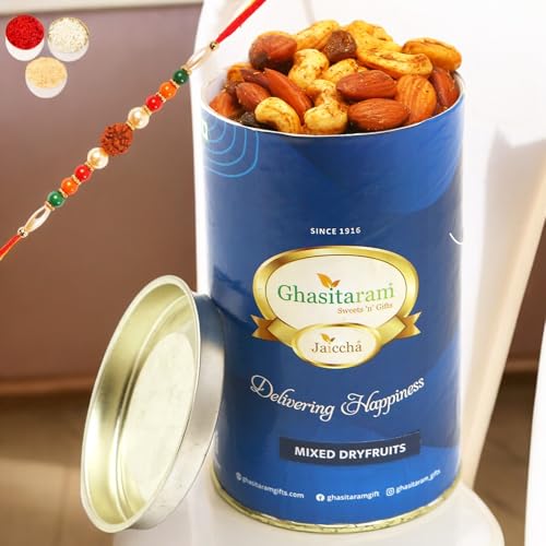 Ghasitaram Gifts Rakhi Gifts for Brothers Mix Salted Dryfruits Can with Rudraksh Rakhi Ghasitaram Gifts Rakhi Gifts for Brothers Mix Salted Dryfruits Can with Rudraksh Rakhi von Ghasitaram Gifts