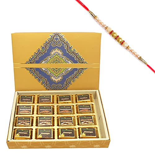 Ghasitaram Gifts Rakhi Gifts for Brothers Rakhi Chocolate 16 pcs Assorted Chocolates SQ Box with Pearl Rakhi Ghasitaram Gifts Rakhi Gifts for Brothers Rakhi Chocolate 16 pcs Assorted Chocolates SQ Box with Pearl Rakhi von Ghasitaram Gifts
