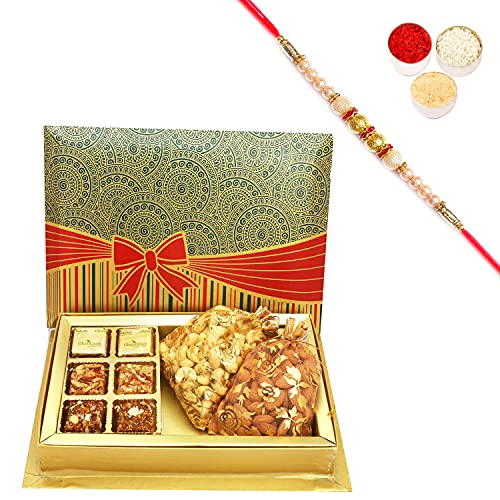 Ghasitaram Gifts Rakhi Gifts for Brothers Rakhi Chocolate 6 Pcs Assorted Choco Dryfruit Bites,Almonds, Cashews Pouches in Fancy Gift Box with Pearl Rakhi Ghasitaram Gifts Rakhi Gifts for Brothers Rakhi Chocolate 6 Pcs Assorted Choco Dryfruit Bites,Almonds, Cashews Pouches in Fancy Gift Box with Pearl Rakhi von Ghasitaram Gifts