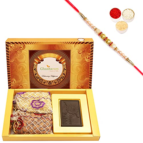 Ghasitaram Gifts Rakhi Gifts for Brothers Rakhi Chocolate Big Box of Happy Rakhi Chocolate, Almonds and Namkeen Pouch with Pearl Rakhi Ghasitaram Gifts Rakhi Gifts for Brothers Rakhi Chocolate Big Box of Happy Rakhi Chocolate, Almonds and Namkeen Pouch with Pearl Rakhi von Ghasitaram Gifts