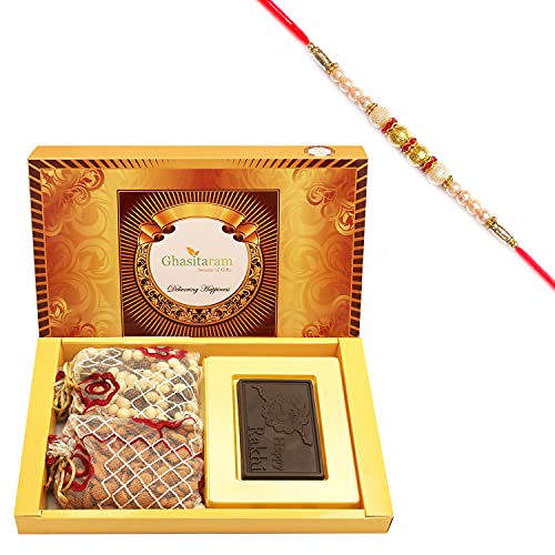 Ghasitaram Gifts Rakhi Gifts for Brothers Rakhi Chocolate Big Box of Happy Rakhi Chocolate, Almonds and NuttiesPouch with Pearl Rakhi Ghasitaram Gifts Rakhi Gifts for Brothers Rakhi Chocolate Big Box of Happy Rakhi Chocolate, Almonds and NuttiesPouch with Pearl Rakhi von Ghasitaram Gifts