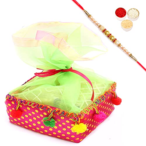 Ghasitaram Gifts Rakhi Gifts for Brothers Rakhi Chocolate Colourful Nutties Pouch with Pearl Rakhi von Ghasitaram Gifts