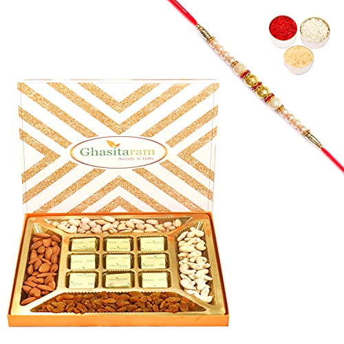 Ghasitaram Gifts Rakhi Gifts for Brothers Rakhi Chocolate Ghasitaram Special Dryfruits and 9 pcs Chocolates Box with Pearl Rakhi Ghasitaram Gifts Rakhi Gifts for Brothers Rakhi Chocolate Ghasitaram Special Dryfruits and 9 pcs Chocolates Box with Pearl Rakhi von Ghasitaram Gifts