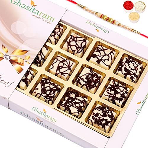 Ghasitaram Gifts Rakhi Gifts for Brothers Rakhi Chocolate Marble Chocolate Box (12 pcs) with Pearl Rakhi von Ghasitaram Gifts