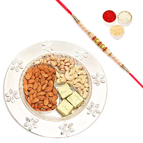 Ghasitaram Gifts Rakhi Gifts for Brothers Rakhi Chocolate Om Thali with Almonds, Pistachios, Cashews, Chocolates with Pearl Rakhi von Ghasitaram Gifts