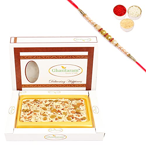 Ghasitaram Gifts Rakhi Gifts for Brothers Rakhi Chocolate White Dryfruit Chocolate Bark Big with Pearl Rakhi Ghasitaram Gifts Rakhi Gifts for Brothers Rakhi Chocolate White Dryfruit Chocolate Bark Big with Pearl Rakhi von Ghasitaram Gifts