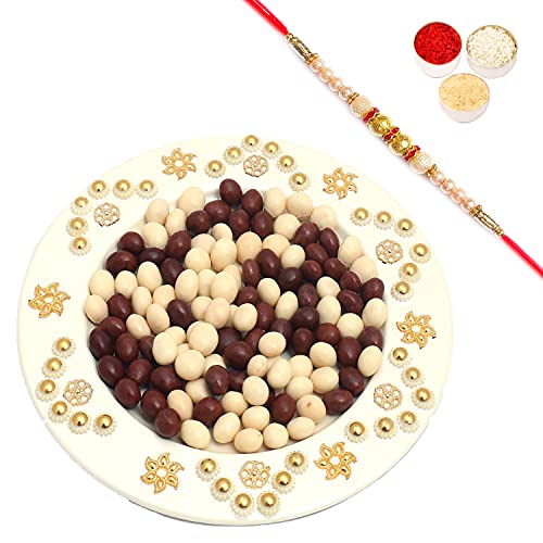 Ghasitaram Gifts Rakhi Gifts for Brothers Rakhi Chocolate White Metal Nutties Thali with Pearl Rakhi Ghasitaram Gifts Rakhi Gifts for Brothers Rakhi Chocolate White Metal Nutties Thali with Pearl Rakhi von Ghasitaram Gifts