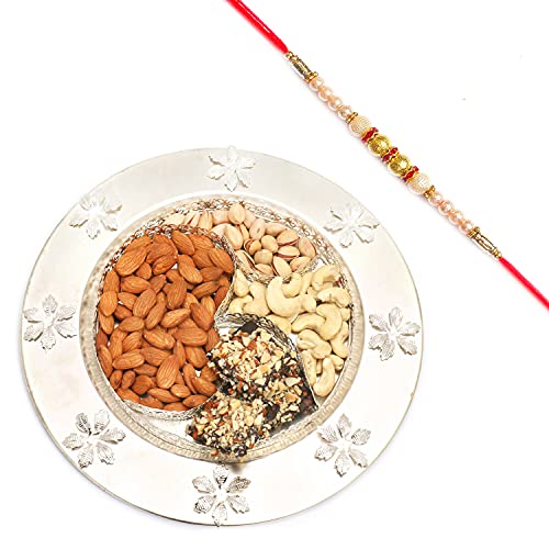 Ghasitaram Gifts Rakhi Gifts for Brothers Rakhi Dryfruit Hampers - Om Almonds, Pistachios, Cashews,brittles with Pearl Rakhi von Ghasitaram Gifts