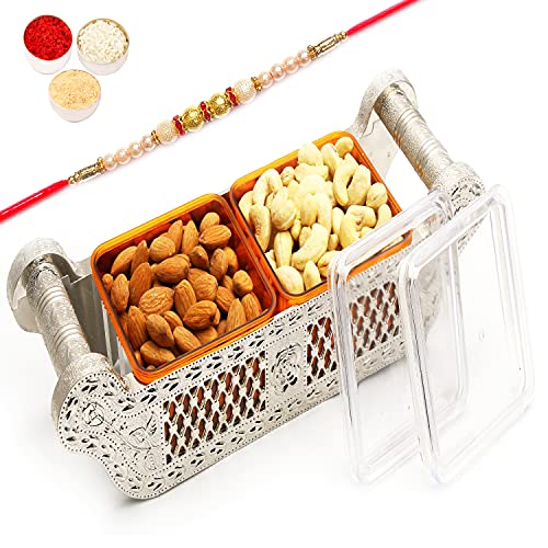 Ghasitaram Gifts Rakhi Gifts for Brothers Rakhi Dryfruit - Set of Two Multipurpose Dryfruit Airtight Containers Jag with Pearl Rakhi von Ghasitaram Gifts