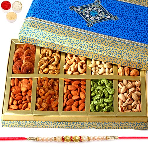 Ghasitaram Gifts Rakhi Gifts for Brothers Rakhi Dryfruits- Exotic Dryfruit Box of 10 Dryfruits with Pearl Rakhi von Ghasitaram Gifts