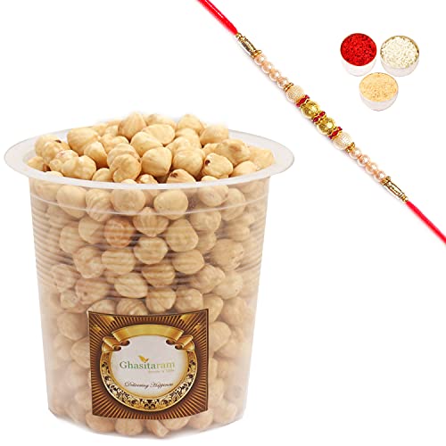 Ghasitaram Gifts Rakhi Gifts for Brothers Rakhi Dryfruits Hazelnuts- Ghasitaram's Hazelnuts 800 GMS with Pearl Rakhi von Ghasitaram Gifts