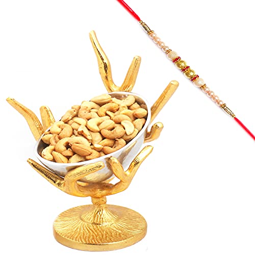 Ghasitaram Gifts Rakhi Gifts for Brothers Rakhi Dryfruits- Silver Designer Tree Roasted Cashew Bowl with Pearl Rakhi von Ghasitaram Gifts