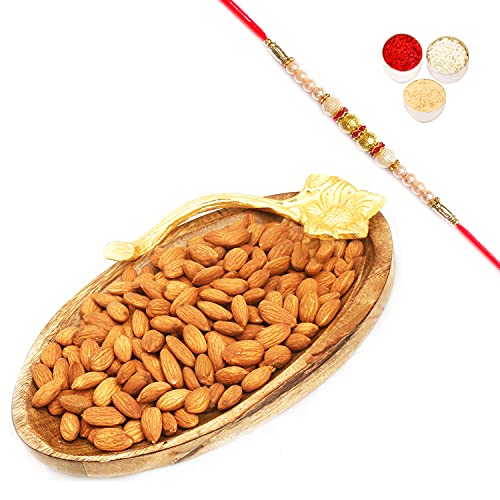 Ghasitaram Gifts Rakhi Gifts for Brothers Rakhi Dryfruits- Wooden Almond Platter with Pearl Rakhi Ghasitaram Gifts Rakhi Gifts for Brothers Rakhi Dryfruits- Wooden Almond Platter with Pearl Rakhi von Ghasitaram Gifts