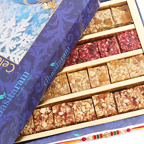 Ghasitaram Gifts Rakhi Gifts for Brothers Rakhi Gifts Natural Fruit Assorted Sugarfree Sweets 800 GMS with Beads Rakhi Ghasitaram Gifts Rakhi Gifts for Brothers Rakhi Gifts Natural Fruit Assorted Sugarfree Sweets 800 GMS with Beads Rakhi von Ghasitaram Gifts