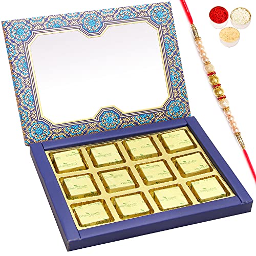 Ghasitaram Gifts Rakhi Gifts for Brothers Rakhi Sugafree Chocolates - 12 pcs Blue Printed Roasted Almond Sugafree Chocolates Box with Pearl Rakhi Ghasitaram Gifts Rakhi Gifts for Brothers Rakhi Sugafree Chocolates - 12 pcs Blue Printed Roasted Almond Sugafree Chocolates Box with Pearl Rakhi von Ghasitaram Gifts