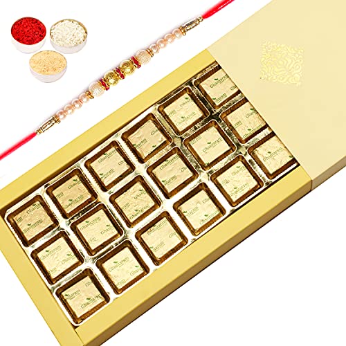 Ghasitaram Gifts Rakhi Gifts for Brothers Rakhi Sugafree Chocolates-24 Cavity Classic Assorted Sugafree Chocolate Box with Pearl Rakhi von Ghasitaram Gifts