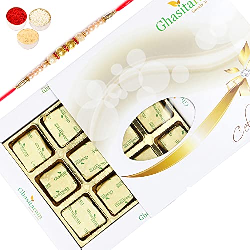 Ghasitaram Gifts Rakhi Gifts for Brothers Rakhi Sugafree Chocolates-Ghasitarams Sugafree Chocolates Assorted Sugafree Chocolates 12 pcs White Box with Pearl Rakhi von Ghasitaram Gifts