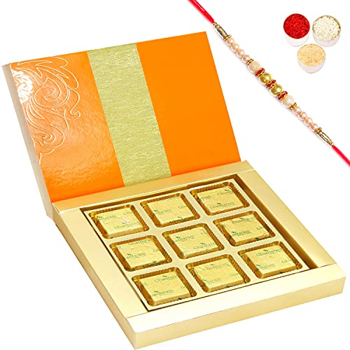 Ghasitaram Gifts Rakhi Gifts for Brothers Rakhi Sugafree Chocolates - Royal 9 pcs Mixed Nuts Sugafree Chocolate Box with Pearl Rakhi von Ghasitaram Gifts