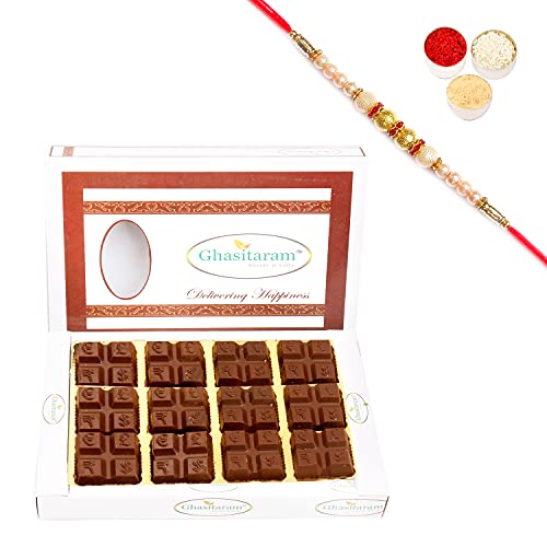 Ghasitaram Gifts Rakhi Gifts for Brothers Rakhi Sugafree Chocolates-World's Wealth for You with Pearl Rakhi von Ghasitaram Gifts