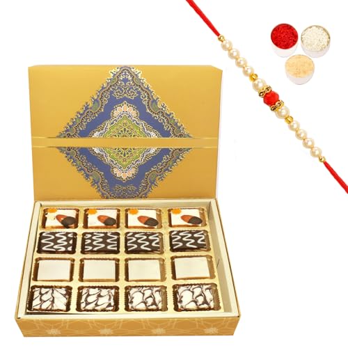 Ghasitaram Gifts Rakhi Gifts for Brothers Rakhi Sweets - 16 pcs Assorted Choco Dryfruit Bites SQ Box with Beads Rakhi Ghasitaram Gifts Rakhi Gifts for Brothers Rakhi Sweets - 16 pcs Assorted Choco Dryfruit Bites SQ Box with Beads Rakhi von Ghasitaram Gifts