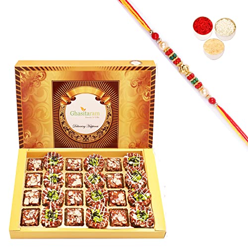 Ghasitaram Gifts Rakhi Gifts for Brothers Rakhi Sweets - Assorted Anjeer Sweets 24 Pcs with Beads Rakhi von Ghasitaram Gifts