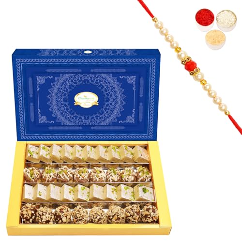 Ghasitaram Gifts Rakhi Gifts for Brothers Rakhi Sweets - Assorted Box of Barfis, Dryfruit Sweets 800 GMS with Beads Rakhi Ghasitaram Gifts Rakhi Gifts for Brothers Rakhi Sweets - Assorted Box of Barfis, Dryfruit Sweets 800 GMS with Beads Rakhi von Ghasitaram Gifts
