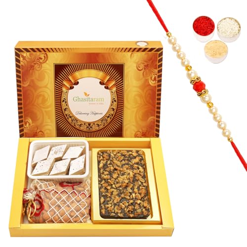 Ghasitaram Gifts Rakhi Gifts for Brothers Rakhi Sweets - Big Box of Walnut Chocolate Bark, Almonds and Kaju Katli with Beads Rakhi Ghasitaram Gifts Rakhi Gifts for Brothers Rakhi Sweets - Big Box of Walnut Chocolate Bark, Almonds and Kaju Katli with Beads Rakhi von Ghasitaram Gifts