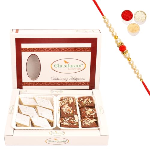 Ghasitaram Gifts Rakhi Gifts for Brothers Rakhi Sweets - Box of Kaju Katli and Chocolate Mawa Barfi with Beads Rakhi Ghasitaram Gifts Rakhi Gifts for Brothers Rakhi Sweets - Box of Kaju Katli and Chocolate Mawa Barfi with Beads Rakhi von Ghasitaram Gifts