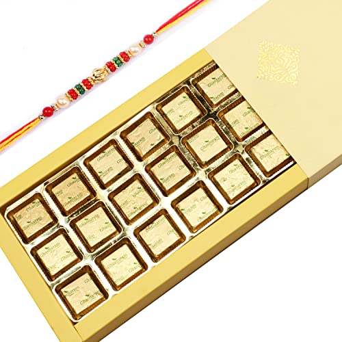 Ghasitaram Gifts Rakhi Gifts for Brothers Rakhi Sweets - Classic 24 pcs MEWA Bites Box with Beads Rakhis von Ghasitaram Gifts