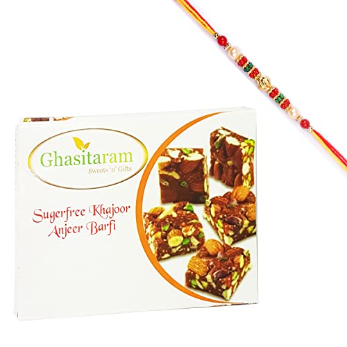 Ghasitaram Gifts Rakhi Gifts for Brothers Rakhi Sweets - Ghasitarams Natural Sugarfree Mix 200 GMS with Beads Rakhi von Ghasitaram Gifts