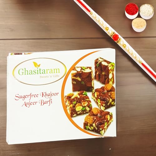 Ghasitaram Gifts Rakhi Gifts for Brothers Rakhi Sweets - Ghasitarams Natural Sugarfree Mix 200 GMS with Beads Rakhi von Ghasitaram Gifts