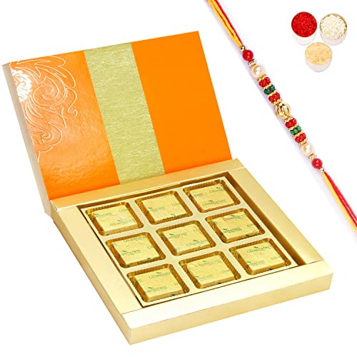 Ghasitaram Gifts Rakhi Gifts for Brothers Rakhi Sweets - MEWA Bites- Royal 9 pcs MEWA Bites Box with Beads Rakhis von Ghasitaram Gifts