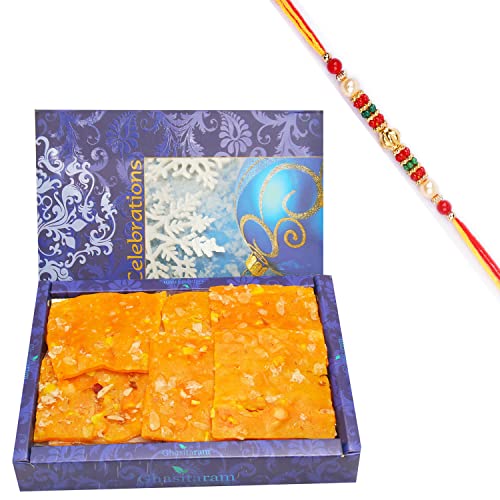Ghasitaram Gifts Rakhi Gifts for Brothers Rakhi Sweets - Mango Ice Halwa (800 GMS) with Beads Rakhi von Ghasitaram Gifts