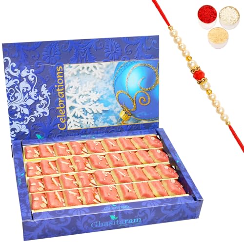 Ghasitaram Gifts Rakhi Gifts for Brothers Rakhi Sweets - Mawa Coconut Barfi 800 GMS with Beads Rakhi Ghasitaram Gifts Rakhi Gifts for Brothers Rakhi Sweets - Mawa Coconut Barfi 800 GMS with Beads Rakhi von Ghasitaram Gifts