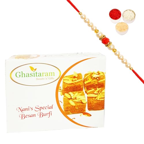 Ghasitaram Gifts Rakhi Gifts for Brothers Rakhi Sweets - Nani's Special Besan Barfi 200 GMS with Beads Rakhi Ghasitaram Gifts Rakhi Gifts for Brothers Rakhi Sweets - Nani's Special Besan Barfi 200 GMS with Beads Rakhi von Ghasitaram Gifts