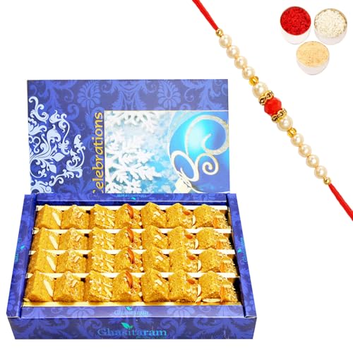 Ghasitaram Gifts Rakhi Gifts for Brothers Rakhi Sweets - Nani's Special Besan Barfi 800 GMS with Beads Rakhi Ghasitaram Gifts Rakhi Gifts for Brothers Rakhi Sweets - Nani's Special Besan Barfi 800 GMS with Beads Rakhi von Ghasitaram Gifts