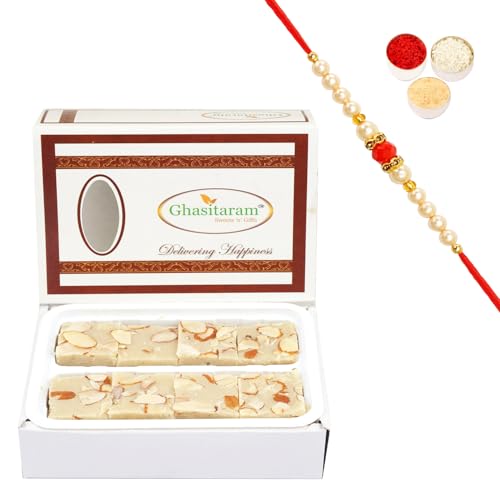 Ghasitaram Gifts Rakhi Gifts for Brothers Rakhi Sweets - Pure Badam Barfi 200 GMS with Beads Rakhi Ghasitaram Gifts Rakhi Gifts for Brothers Rakhi Sweets - Pure Badam Barfi 200 GMS with Beads Rakhi von Ghasitaram Gifts