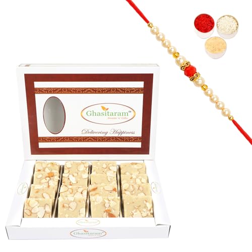 Ghasitaram Gifts Rakhi Gifts for Brothers Rakhi Sweets - Pure Badam Barfi 400 GMS with Beads Rakhi Ghasitaram Gifts Rakhi Gifts for Brothers Rakhi Sweets - Pure Badam Barfi 400 GMS with Beads Rakhi von Ghasitaram Gifts