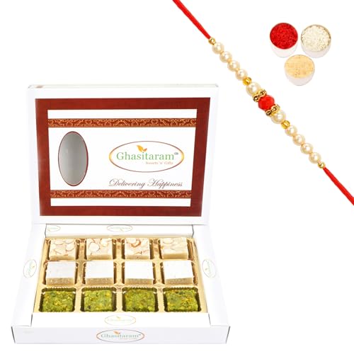 Ghasitaram Gifts Rakhi Gifts for Brothers Rakhi Sweets - Pure Kaju Badam Pista Barfi 12 pcs with Beads Rakhi Ghasitaram Gifts Rakhi Gifts for Brothers Rakhi Sweets - Pure Kaju Badam Pista Barfi 12 pcs with Beads Rakhi von Ghasitaram Gifts