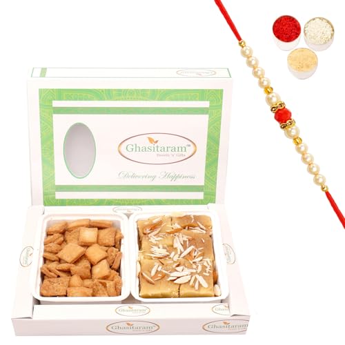 Ghasitaram Gifts Rakhi Gifts for Brothers Rakhi Sweets - Shakar Pada and Soft Mysore Pak Hamper with Beads Rakhi Ghasitaram Gifts Rakhi Gifts for Brothers Rakhi Sweets - Shakar Pada and Soft Mysore Pak Hamper with Beads Rakhi von Ghasitaram Gifts