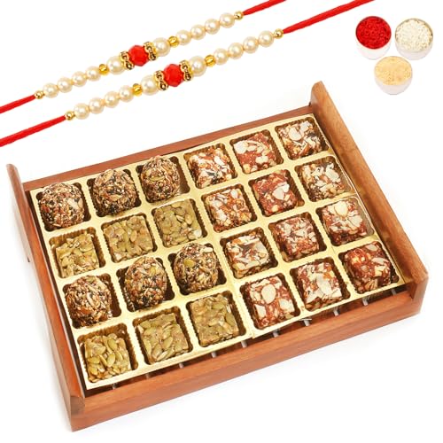 Ghasitaram Gifts Rakhi Gifts for Brothers Rakhi Sweets - Wooden Sugarfree Sweets and Healthy Seeds Bites Serving Tray with 2 Beads Rakhi Ghasitaram Gifts Rakhi Gifts for Brothers Rakhi Sweets - Wooden Sugarfree Sweets and Healthy Seeds Bites Serving Tray with 2 Beads Rakhi von Ghasitaram Gifts