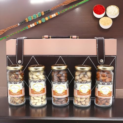 Ghasitaram Gifts Rakhi Gifts for Brothers Signature Wooden Box Wooden with 5 Assortments Variation with 2 Green Beads Rakhis von Ghasitaram Gifts