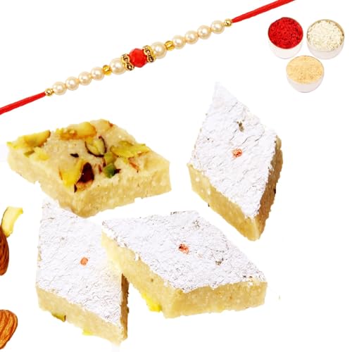 Ghasitaram Gifts Rakhi Gifts for Brothers Sugar Free Badam Katli 400 GMS with Pearl Beads Rakhi von Ghasitaram Gifts