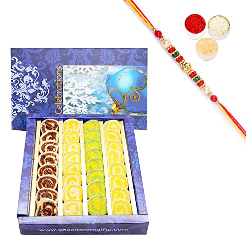 Ghasitaram Gifts Rakhi Gifts for Brothers Sugarfree Assorted Moons Box 800 GMS with Beads Rakhi von Ghasitaram Gifts
