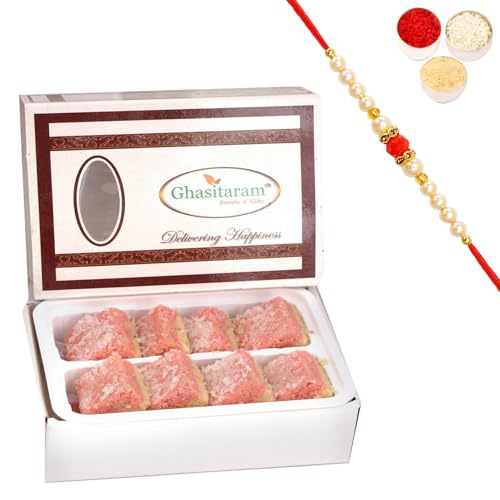 Ghasitaram Gifts Rakhi Gifts for Brothers Sugarfree Mawa Coconut Barfi 200 GMS with Beads Rakhi Ghasitaram Gifts Rakhi Gifts for Brothers Sugarfree Mawa Coconut Barfi 200 GMS with Beads Rakhi von Ghasitaram Gifts