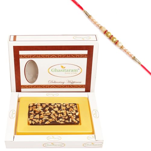 Ghasitaram Gifts Rakhi Gifts for Brothers Walnut Sugafree Chocolate Bark Small with Pearl Rakhi von Ghasitaram Gifts